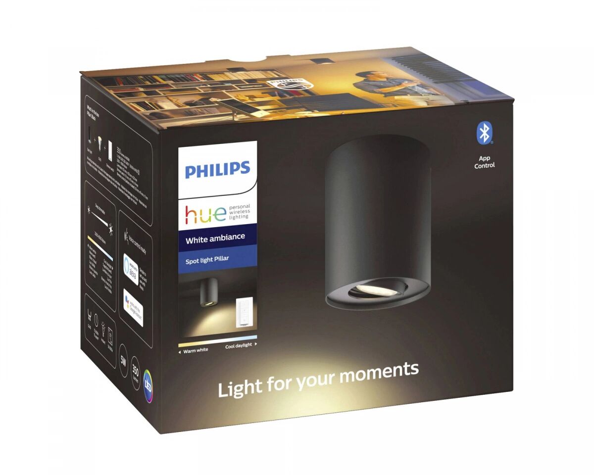 Philips Hue Pillar, White Ambience Singel Spotlight Utvidelse - Svart
