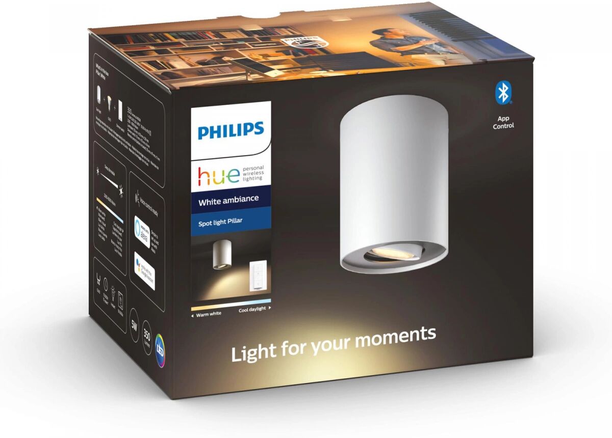 Philips Hue Pillar, White Ambience Singel Spotlight Utvidelse - Hvid