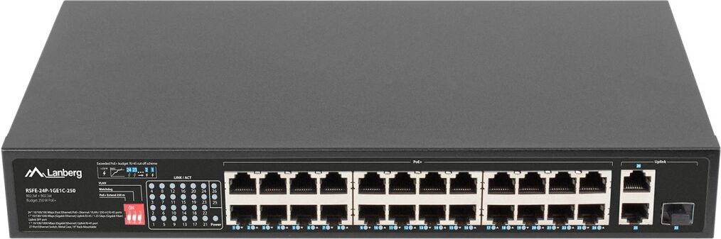 Lanberg Nettverkswitch 24-portar, 24x100MB POE+/1x1GB/1xCombo (30W/Port, Max 250W)