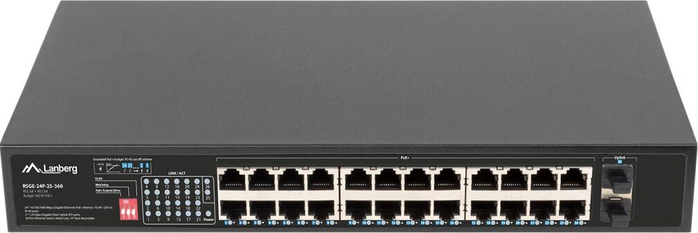 Lanberg Nettverkswitch 24-portar,  24x1GB POE+/2xSFP, (1000 Mbps, 30W/Port, Max 360W)