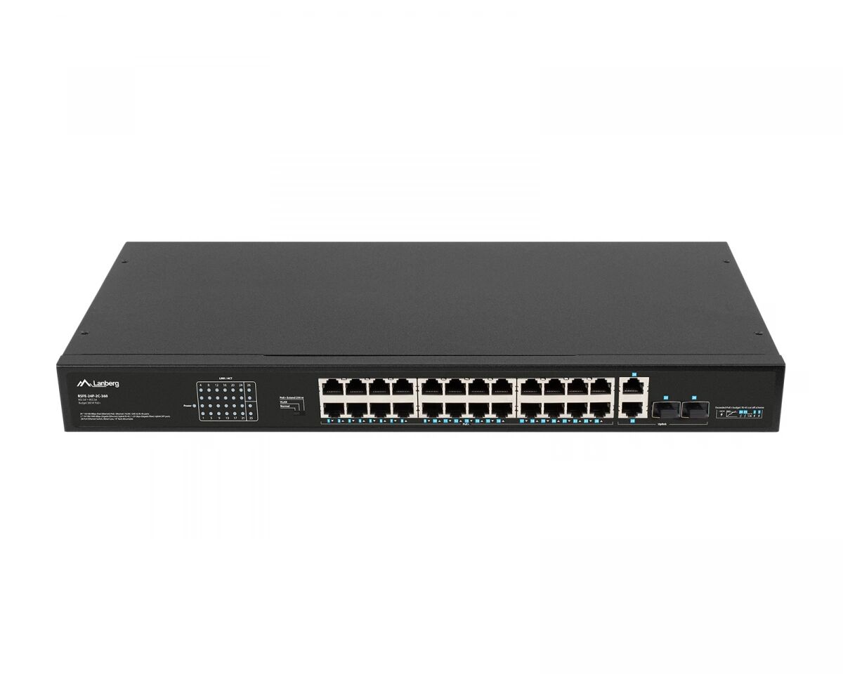 Lanberg Nettverkswitch 24-ports, 100MB POE+/2X COMBO RACK 19" (1000 Mbps, Max 360W)