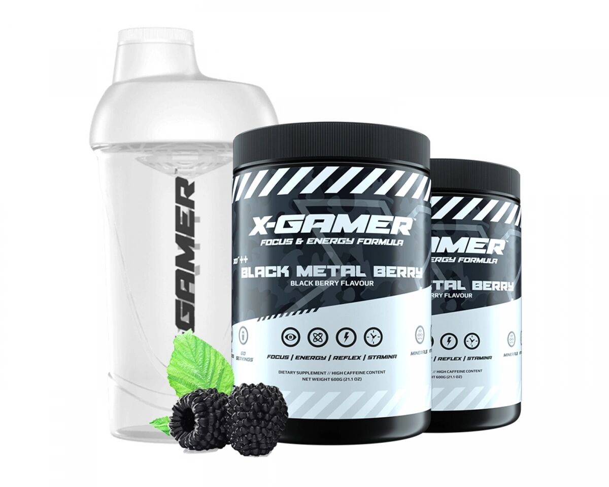 X-Gamer 2 x 600g X-Tubz HOFFA Svart Metal Berry- 60 Porsjoner + Shaker