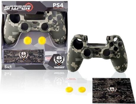 Indeca Kit PS4 Elite Sniper (Proteção Comando + Thumb Grips + Pano)