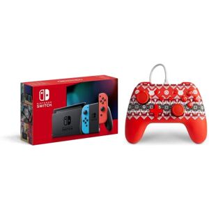 Nintendo Switch (Neon Red/Neon Blue) + PowerA Wired Controller for Nintendo Switch - Pokémon Holiday Sweater