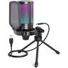 FIFINE Gaming USB Microphone for PC PS5, RGB Condenser Microphone with Tap-to-Mute Butt