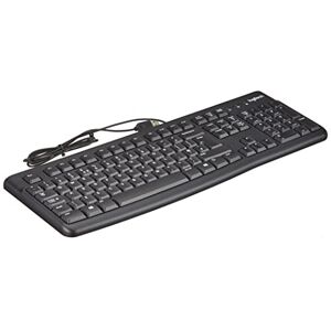 Logitech K120 Kabelgebundene Business Tastatur für Windows und Linux, USB-Anschluss, Leises Tippen, Robust, Spritzwassergeschützt, Tastaturaufsteller, UK QWERTY-Layout Schwarz