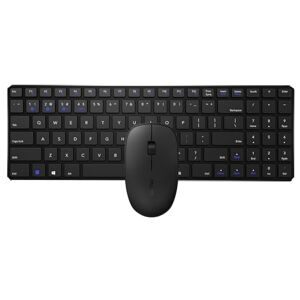 Rapoo Kabellose Tastatur und Maus 9300M (QWERTY-Tastatur und ergonomische Bluetooth-Maus, Laufzeit bis zu 12 Monate, ultradünne Tastatur, ergonomische Maus, 1300 DPI) Schwarz.
