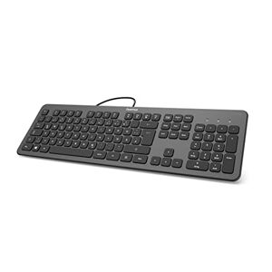 Hama USB Tastatur mit Kabel „KC-700“ (PC Tastatur Slim, mit flachen Tasten, leise Tastatur mit Scissortasten, deutsches Tastaturlayout QWERTZ, USB-A, extra langes Kabel 180 cm) anthrazit/schwarz