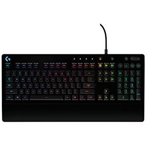 Logitech 213 Prodigy Gaming-Tastatur, RGB-Beleuchtung, Programmierbare G-Tasten, Multi-Media Bedienelemente, Integrierte Handballenauflage, Spritzwassergeschützt, QWERTY-Layout Schwarz