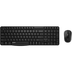 Rapoo X1800S kabelloses Tastatur-Maus Set Wireless Deskset 1000 DPI Sensor 12 Monate Batterielaufzeit ergonomisch für Links- und Rechtshänder DE-Layout QWERTZ PC & Mac schwarz, Kompakt