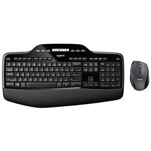 Logitech MK710 Kabelloses Tastatur-Maus-Set, 2.4 GHz Verbindung via Unifying USB-Empfänger, 3-Jahre Batterielaufzeit, LCD-Batterieanzeige, PC/Laptop, Spanisches QWERTY-Layout Schwarz