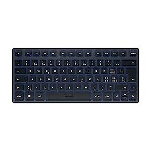 CHERRY KW 7100 MINI BT, Kompakte Multi-Device-Tastatur mit 3 Bluetooth-Kanälen, Schweizer Layout (QWERTZ), Flaches Design, inkl. Transporttasche, Slate Blue