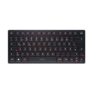 CHERRY KW 9200 MINI, Kompakte Multi-Device-Tastatur für bis zu 4 Geräte, Deutsches Layout (QWERTZ), Verbindung per Bluetooth, Funk oder Kabel, Schwarz