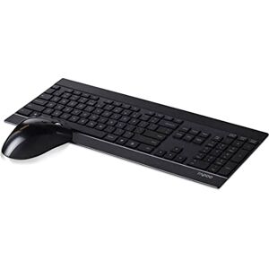 Rapoo 8900P kabelloses Tastatur-Maus Set Wireless Deskset 1600 DPI Laser Sensor 12 Monate Batterielaufzeit ergonomisch für Rechtshänder DE-Layout QWERTZ PC & Mac schwarz