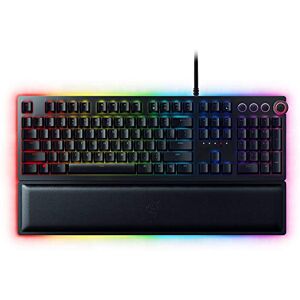 Razer Huntsman Elite (Red Switch) Gaming Tastatur mit schnellen linear opto-mechanischen Schaltern (Drehregler, beleuchteter Handballenablage, RGB Chroma) QWERTY   US-Layout, Schwarz