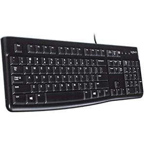 Logitech K120 Kabelgebundene Business Tastatur für Windows und Linux, USB-Anschluss, Leises Tippen, Robust, Spritzwassergeschützt, Tastaturaufsteller, Spanisches QWERTY-Layout Schwarz