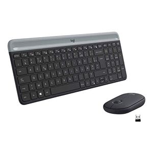 Logitech MK470 Slim Combo Kabelloses Tastatur-Maus-Set, 2.4 GHz Verbindung via Nano-USB-Empfänger, 10m Reichweite, 18-Monate Batterielaufzeit, PC/Laptop, Französisches AZERTY-Layout Graphit