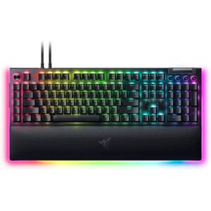 Razer BlackWidow V4 Pro (Green Switch) Mechanische Gaming-Tastatur (Klickende Mechanische Switches, Befehlsrad und 8 Makro-Tasten, Multifunktionsrolle, Handballenauflage) QWERTY US-Layout   Schwarz