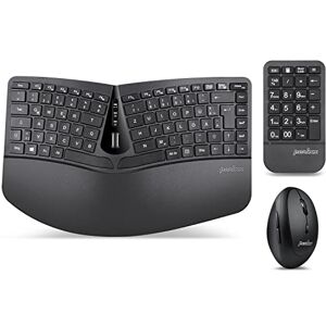 Perixx PERIDUO-606A, 3-in-1 Kabellose kompakte ergonomische Tastatur mit vertikaler Maus und numerischem Tastenfeld verstellbare Handballenauflage Kippbares Rad Flache Tasten QWERTZ