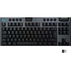 Logitech 915 LIGHTSPEED TKL Tenkeyless kabellose mechanische Gaming-Tastatur, Clicky GL-Tasten-Switch, LIGHTSYNC RGB, Ultraschlankes Design, 40+ Stunden Akkulaufzeit, Deutsches QWERTZ-Layout Carbon