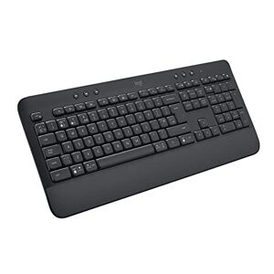 Logitech Signature K650 Comfort kabellose Tastatur mit Handballenauflage, BLE Bluetooth/Logi Bolt USB-Empfänger, Soft-Touch-Tastatur, Numpad, PC/Windows/Mac, Englishes QWERTY Grau