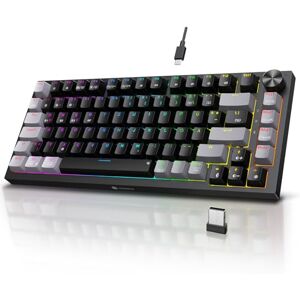 KOORUI Mechanisch Tastatur, Gaming Tastatur Kabellos/Kabelgebunden/Bluetooth 26 RGB Wiederaufladbare 4000mAh Batterie 82 Tasten Deutsches Layout QWERTZ für Windows MacOS Linux-Blauer Schalter