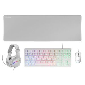 MARSGAMING MCP-RGB3 Gaming Pack Tastatur Fixed RGB + Gaming-Maus RGB Flow 3200 DPI + Over-Ear RGB Kopfhörer + XXL Matte, Weiß, spanische Sprache