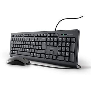 Trust Tastatur und Maus mit Kabel – spanisches QWERTY-Layout, 1,8 m langes Kabel, USB-Anschluss, auslaufsichere Tastatur, Windows, Mac, PC, Laptop, Schwarz