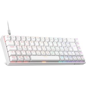 KOORUI Mechanisch Tastatur, 60% Gaming Tastatur mit 12 Tasten Multifunktionstaste USB Kabel Volles Tasten-Rollover Deutsches Layout QWERTZ für Windows MacOS Linux-Blauer Schalter, Weiß