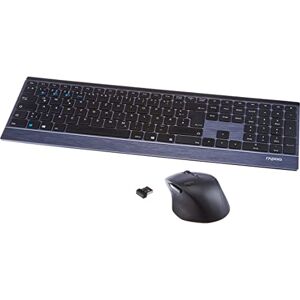 Rapoo 9500M kabelloses Tastatur-Maus Set Wireless Deskset 1600 DPI Sensor 12 Monate Batterielaufzeit flaches Aluminium Design DE-Layout QWERTZ PC & Mac schwarz