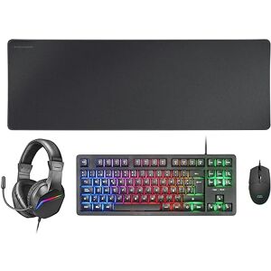 MARSGAMING MCP-RGB3, Pack Gaming Tastatur Fixed RGB + Gaming Maus RGB Flow 3200 DPI + Headset Over-Ear RGB + XXL Mousepad, Schwarz, Portugiesisch Sprache