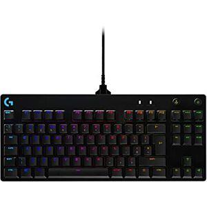 Logitech PRO TKL mechanische Gaming-Tastatur, GX-Blue Clicky Switches, LIGHTSYNC RGB, Design ohne Nummernblock für Esport Gaming, Abnehmbares Mikro-USB-Kabel, UK QWERTY-Layout Schwarz