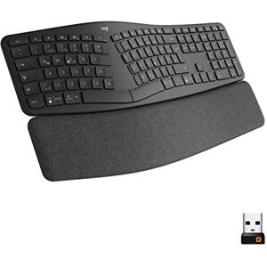 Logitech ERGO K860 kabellose ergonomische Tastatur – geteilte Tastatur, Handballenauflage, natürliches Tippen, schmutzabweisendes Material, Bluetooth und USB-Verbindung, für Windows/Mac Graphit