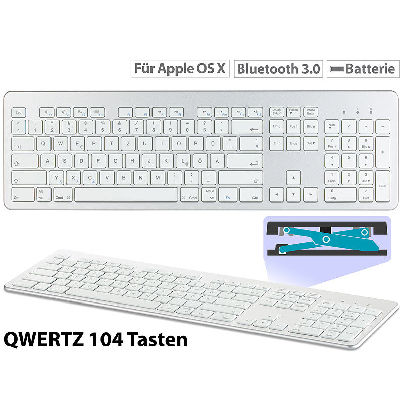 GeneralKeys Tastatur für Apple macOS mit Bluetooth, Nummernblock & Scissor-Tasten