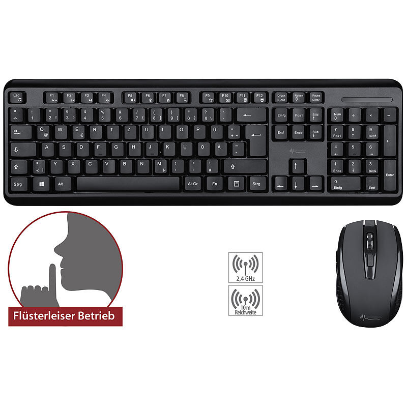 GeneralKeys Office-Set leise Funk-Tastatur-Maus Kombination, 2,4 GHz, 10 m, silent