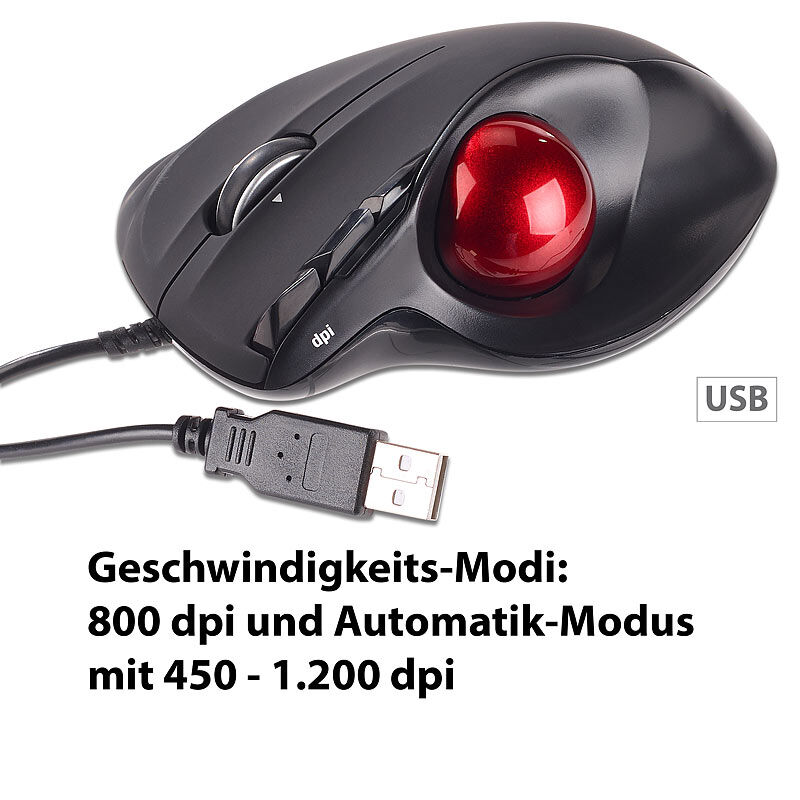 Mod-it USB-Laser-Trackball, 5 Tasten und 4-Wege-Scrollrad, 1.200 dpi