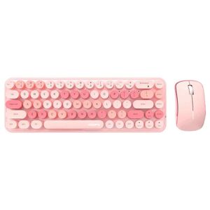 Seenda Gemischte Farben Mini Wireless 2,4 G Usb-Tastatur-Maus-Set, Runde Tastenkappe, Mehrfarbig, Niedlicher 68-Tasten-Wireless-Tastatur-Maus-Kamm