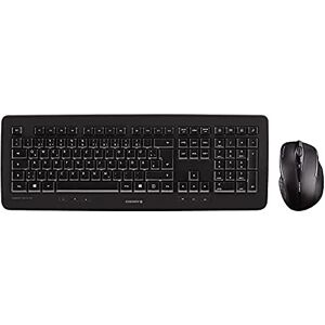 CHERRY DW 5100, kabelloses Tastatur- und Maus-Set, UK-Layout, QWERTY Tastatur, batteriebetrieben, robuste Profi-Tastatur, ergonomische 6-Tasten-Maus, Schwarz