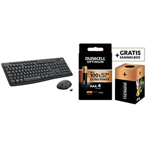 Logitech MK295 kabelloses Tastatur-Maus-Set mit SilentTouch-Technologie, Shortcut-Tasten + Duracell NEU Optimum AAA Micro Alkaline-Batterien, 1.5V LR03 MX2400