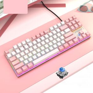 Shoppo Marte FOREV FV-301 87-keys Blue Axis Mechanical Gaming Keyboard, Cable Length: 1.6m(Pink + White)