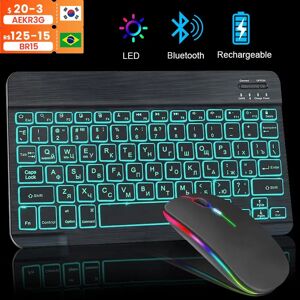 EASYIDEA Clavier et souris Bluetooth RVB sans fil rechargeables  russe  espagnol  retroeclairage  iPad