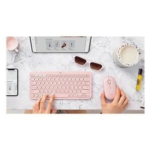 Logitech Clavier Bluetooth multi-appareils K380 - Clavier - sans fil - Bluetooth 3.0 - QWERTY - Espagnol - rose - Publicité