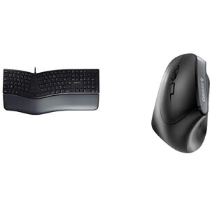 CHERRY KC 4500 Ergo MW 4500 Left Ensemble Clavier et Souris, Layout français, Clavier AZERTY, Clavier Ergonomique et Filaire, Souris Ergonomique pour gaucher sans Fil, Noir - Publicité