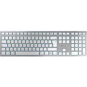 CHERRY KW 9100 Slim for Mac, Clavier sans Fil Mac, Disposition pan-Nordique (QWERTY), Connexion Bluetooth ou 2,4 GHz, Touches Plates, Rechargeable, Blanc argenté - Publicité