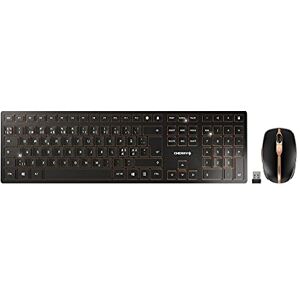 CHERRY DW 9100 SLIM, ensemble clavier et souris sans fil, layout pan-nordique (QWERTY), connexion Bluetooth et radio, touches silencieuses, rechargeable, noir-bronze - Publicité