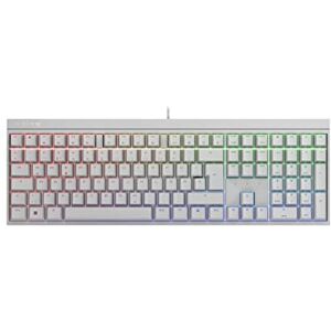 CHERRY MX 2.0S, clavier de jeu mécanique avec éclairage RGB, disposition allemande (QWERTZ), filaire, conçu en Allemagne, commutateurs MX SILENT RED d'origine, blanc - Publicité