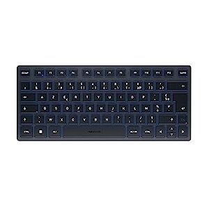 CHERRY KW 7100 MINI BT, Clavier compact multi-appareils avec trois canaux Bluetooth, Disposition française (AZERTY) Design plat, étui de transport inclus, Slate Blue - Publicité