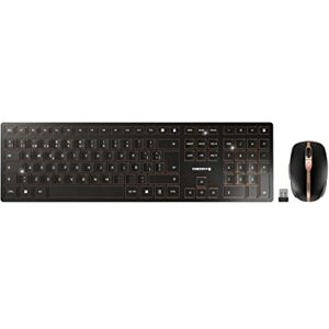 CHERRY DW 9100 SLIM, ensemble clavier et souris sans fil, layout espagnol (QWERTY), connexion Bluetooth et radio, touches silencieuses, rechargeable, noir-bronze - Publicité