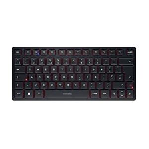 CHERRY KW 9200 Mini, Clavier Compact Multi-appareils Jusqu’à 4 appareils différents, Disposition UK (QWERTY), Connexion par Bluetooth, Technologie Radio ou Filaire, Rechargeable, Noir - Publicité