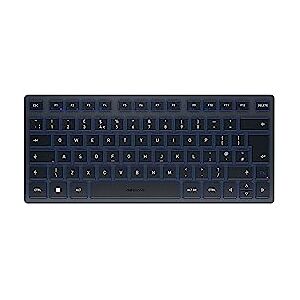 CHERRY KW 7100 MINI BT, Clavier compact multi-appareils avec trois canaux Bluetooth, Disposition UK (QWERTY), Design plat, étui de transport inclus, Slate Blue - Publicité